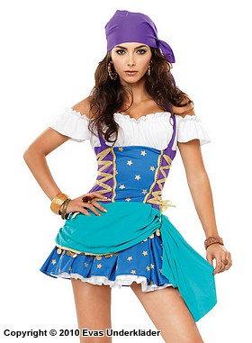 Gypsy princess, costume dress, lacing, stars, cold shoulder